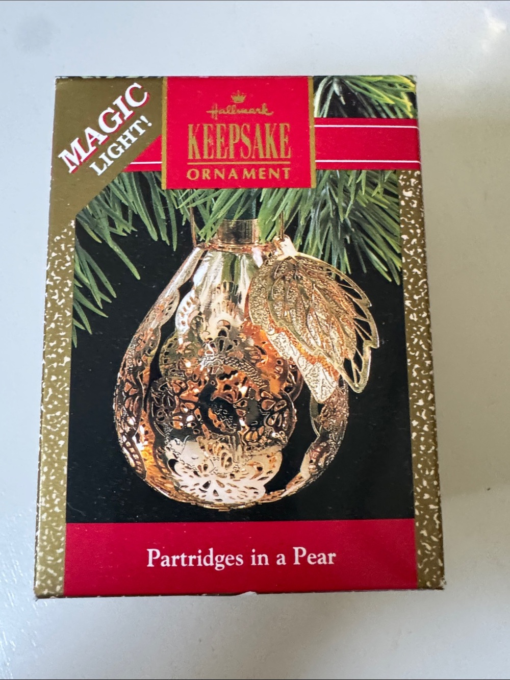 Hallmark Gold Brass Partridges in a Pear Bird Christmas Ornament